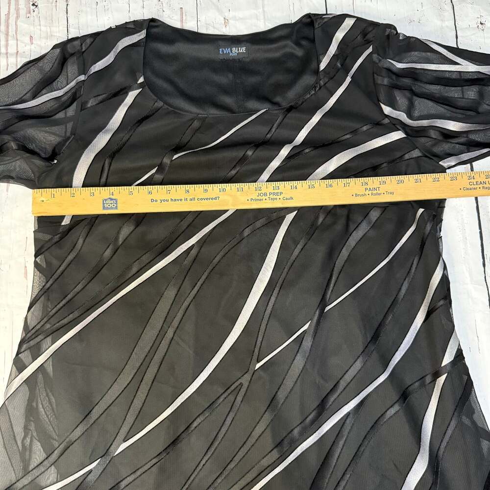 Eva Blue Plus Black Sheer Overlay Blouse Asymmetrical Hem Size L - Picture 5 of 7